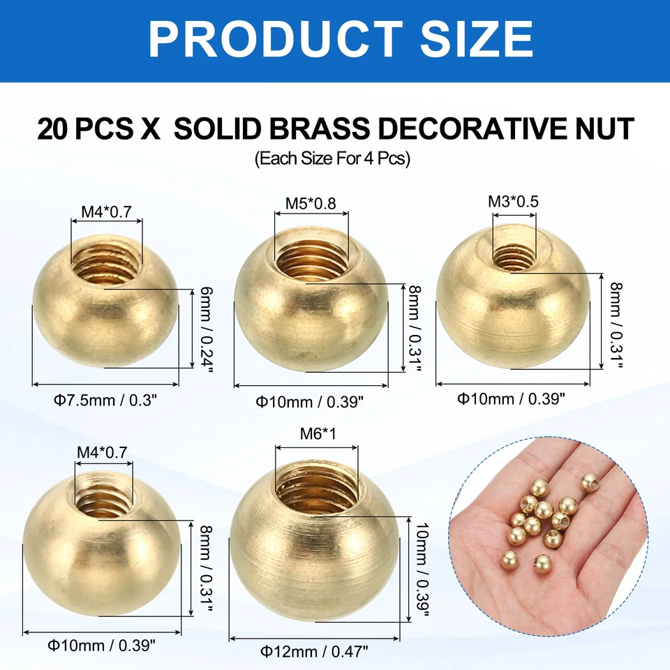 M4x7.5mm/M3x10mm/M4x10mm/M5x10mm/M6x12mm Thread Cap Nuts Knob, 20pcs Ball Nut Foto 2 de 4
