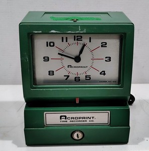 Acroprint Time Recorder Co.150NR4 Time Clock Green With Key Power Tested