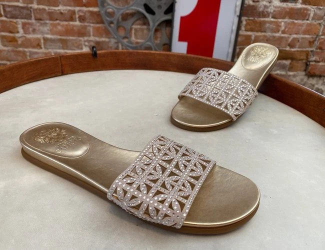 Vince Camuto Moonstone Rhinestone Jewel Studded Slide Sandals Eveera New