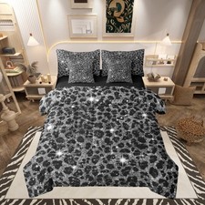 Feelyou Black Leopard Comforter Set Sheets 7 Piece Queen Size Cheetah Bed In