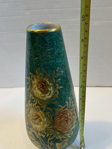 Vaso porcellana crisantemo verde e oro Alka Kunst vintage - Germania 10" - Foto 11 di 11