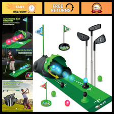 Kids Golf Set with Dinosaur Returner, LED Light Balls, 3 Clubs  Mat - Mini Golf