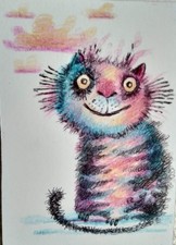 Acquerello gatto ACEO dell'autore originale 3,5"х2,5" 9x6cm non stampabile