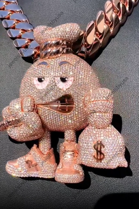 Angry Face Character Pendant Real Moissanite In 925 Sterling Silver Free Stud - Image 3 of 4