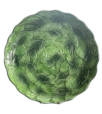 #ad Vintage Italian Vietri Foglia Green Leaf Majolica Round Platter $38.40