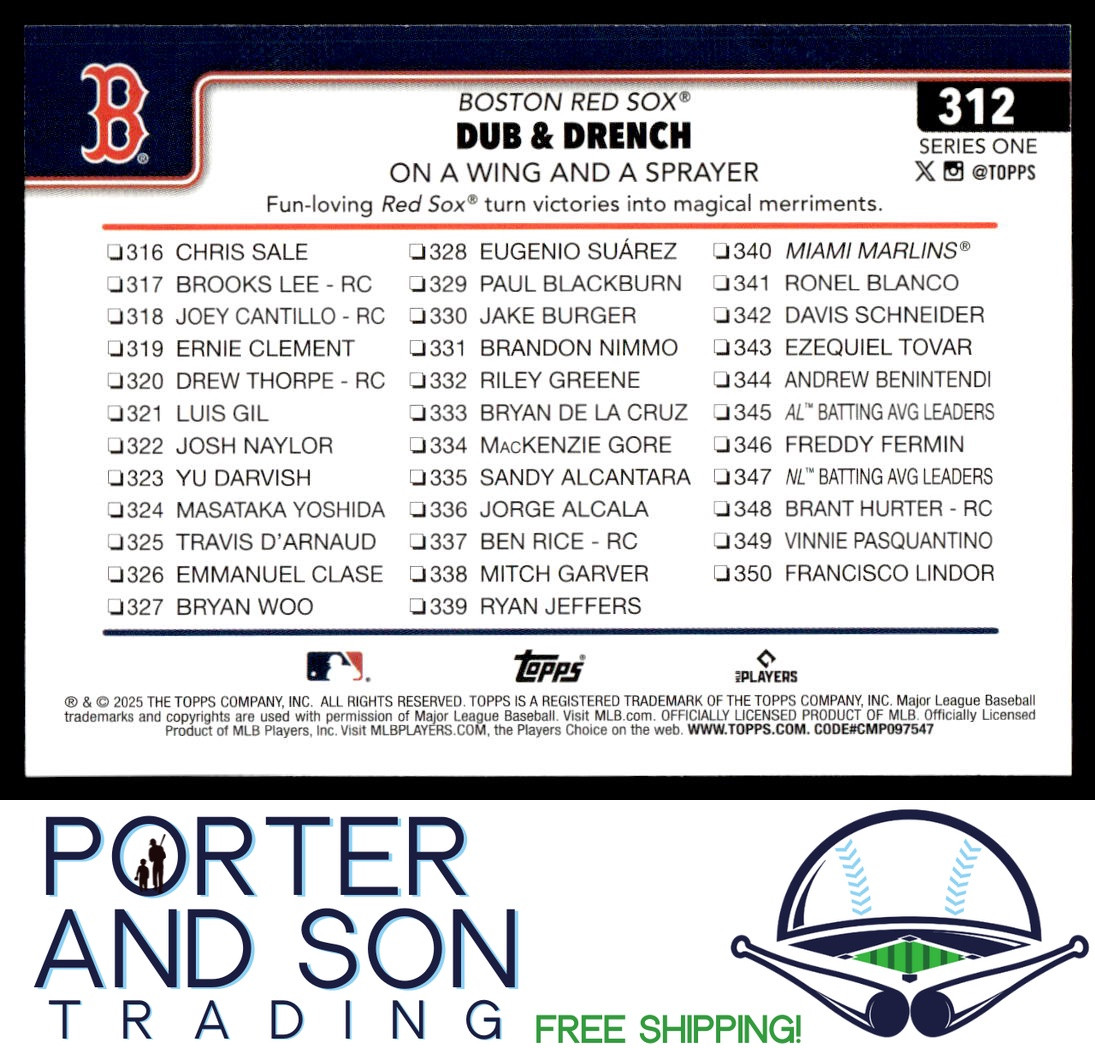 Boston Red Sox Dub & Drench 2025 Topps Series 1 #312