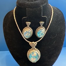 Vintage Stauer Desert Bloom opal pendant Sterling Silver Three Peice Set 