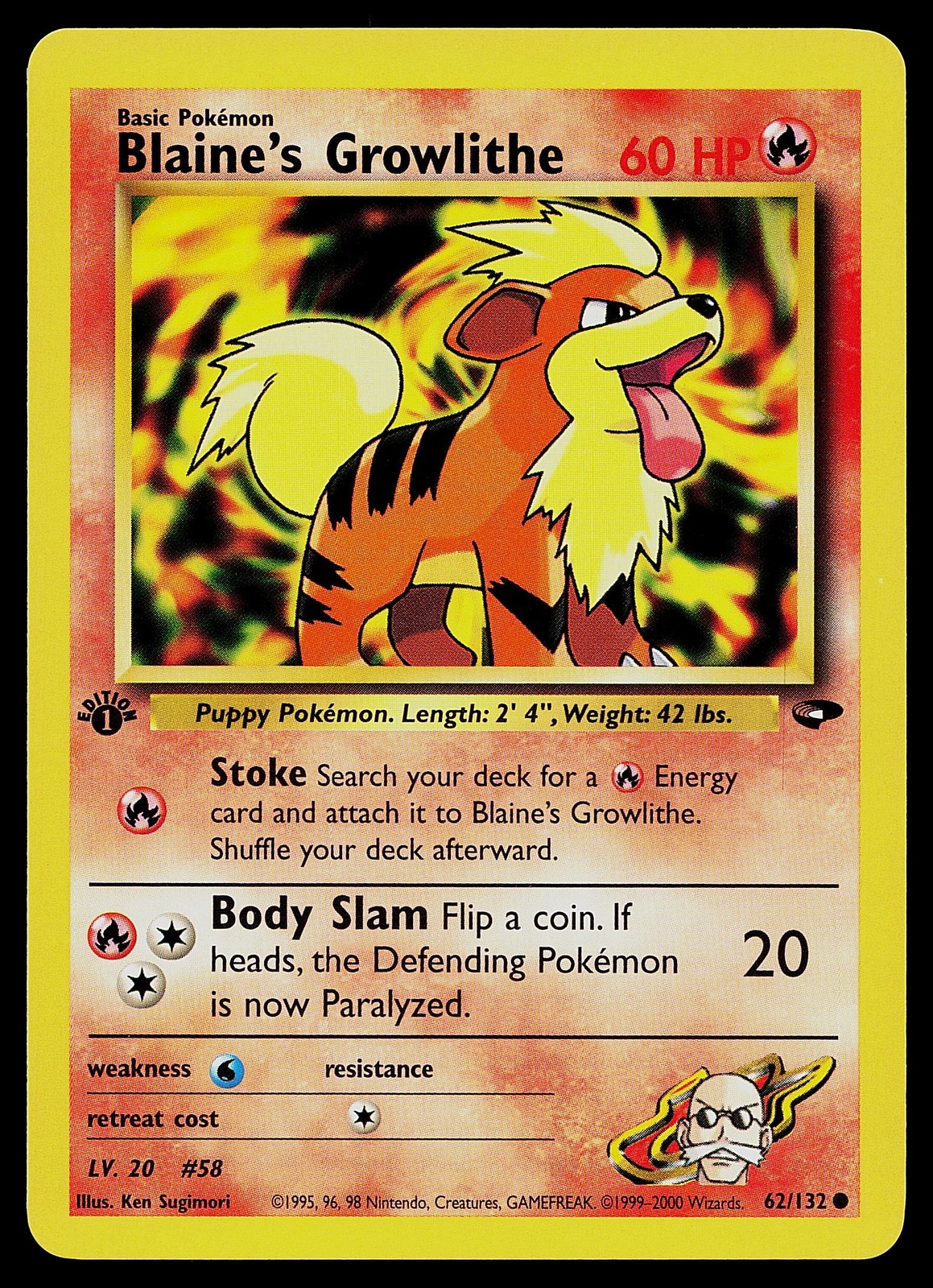 Pokemon Card - Blaine's Growlithe Gym Challenge 62/132 Common 1st Edition