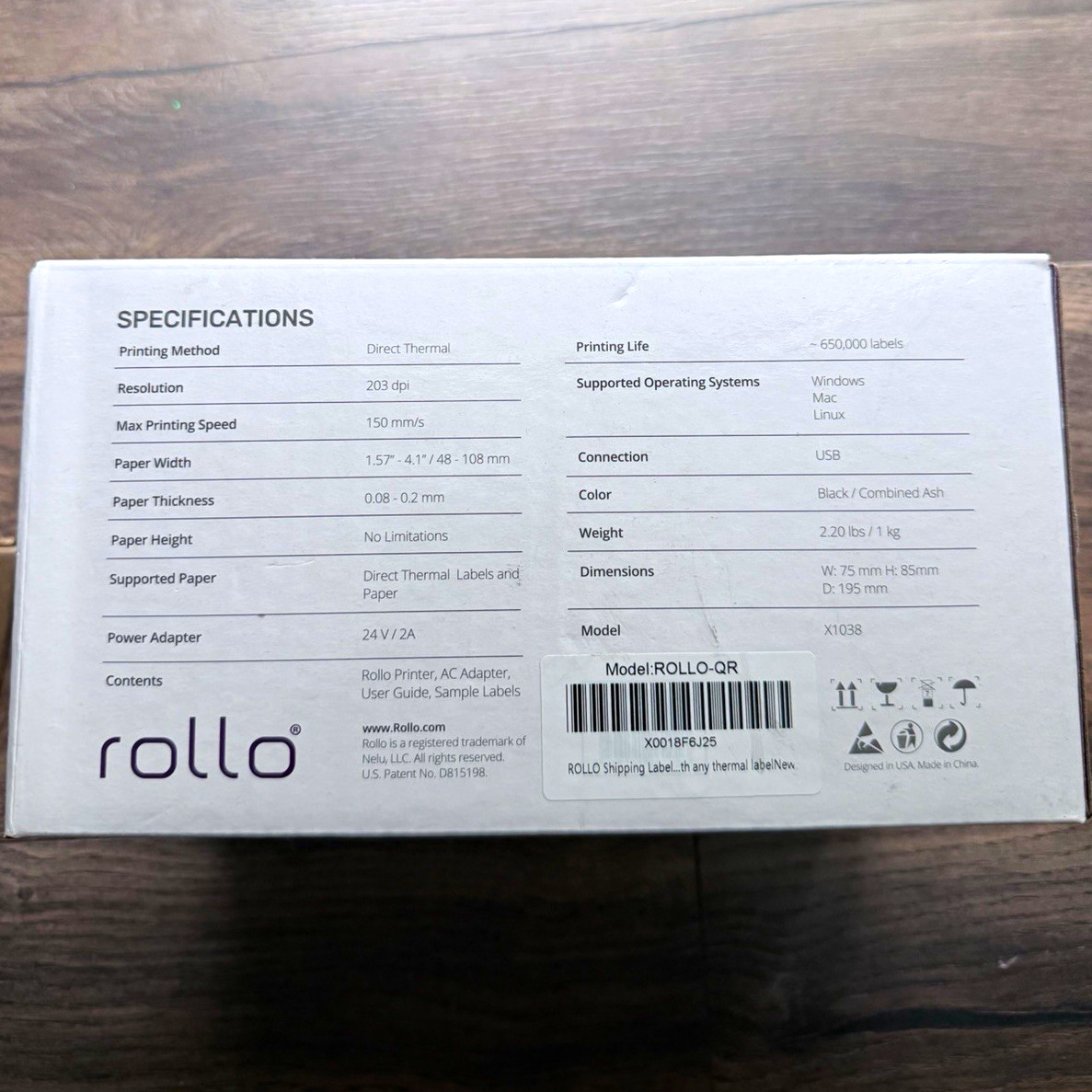 Rollo ROLLO-QR Logistics Label Printer - Model ROLLO-QR MPN X1038