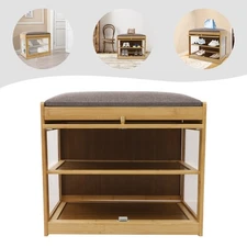 Entryway Shoe Bench Shoe Rack Bench with Cushion Shoe Rack Bench 50cm Log Color