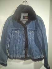 Vintage Ferrara Collection Denim Jacket Women s Medium Blue Fur Trimmed 90s Y2K