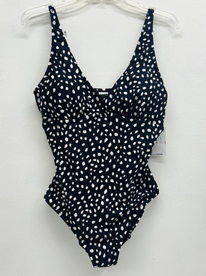 Leilani One Piece Swimsuit Black White Adjustable Straps Flatter Bra Cups 10 NWT