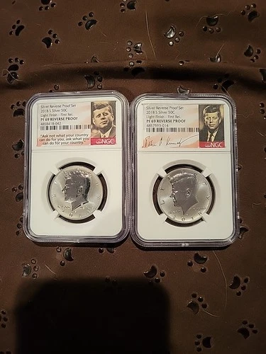 2018 S 50C SILVER REVERSE PROOF SET KENNEDY HALF DOLLAR 2 COINS NGC REVERSE PR69