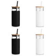 20 oz Glass Tumbler with Lid and Straw, Iced Coffee Cup and Smoothie Cup with...
