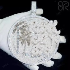 5Ct Round Cut Moissanite Men's Custom Disk Name Pendant 925 Sterling Silver