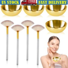 8 Piece Gold Beauty Tool Set Stainless Steel Mask Bowls Fan Makeup Brushes Kit