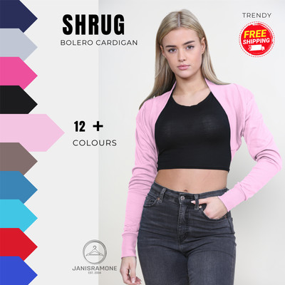 Damen Langarm Baumwolle Achselzucken Uni Offen Bolero Cardigan Weich Sommer Crop Top