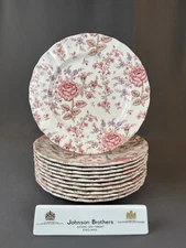 11 Johnson Brothers ROSE CHINTZ PINK 9 ¾” Dinner Plates 1883 Stamp: EUC