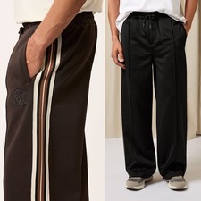 Reiss Mens Foster Cotton Wide-Leg Joggers Designer Loose Tracksuit Bottoms