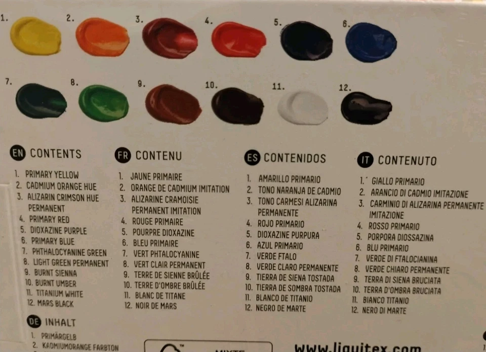 LIQUITEX основной акриловый набор красок, 12 x 22 мл трубка краски набор совершенно новый запечатанный - Изображение 4 из 4