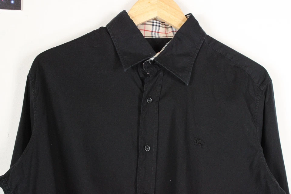 Burberry Button Down Long Sleeve Formal Shirt Men's Slim XL Black Designer Logo - Image 2 of 4