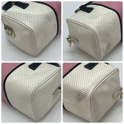 PRADA Mini Boston Punching Bowling Bag Tote Handbag Cream