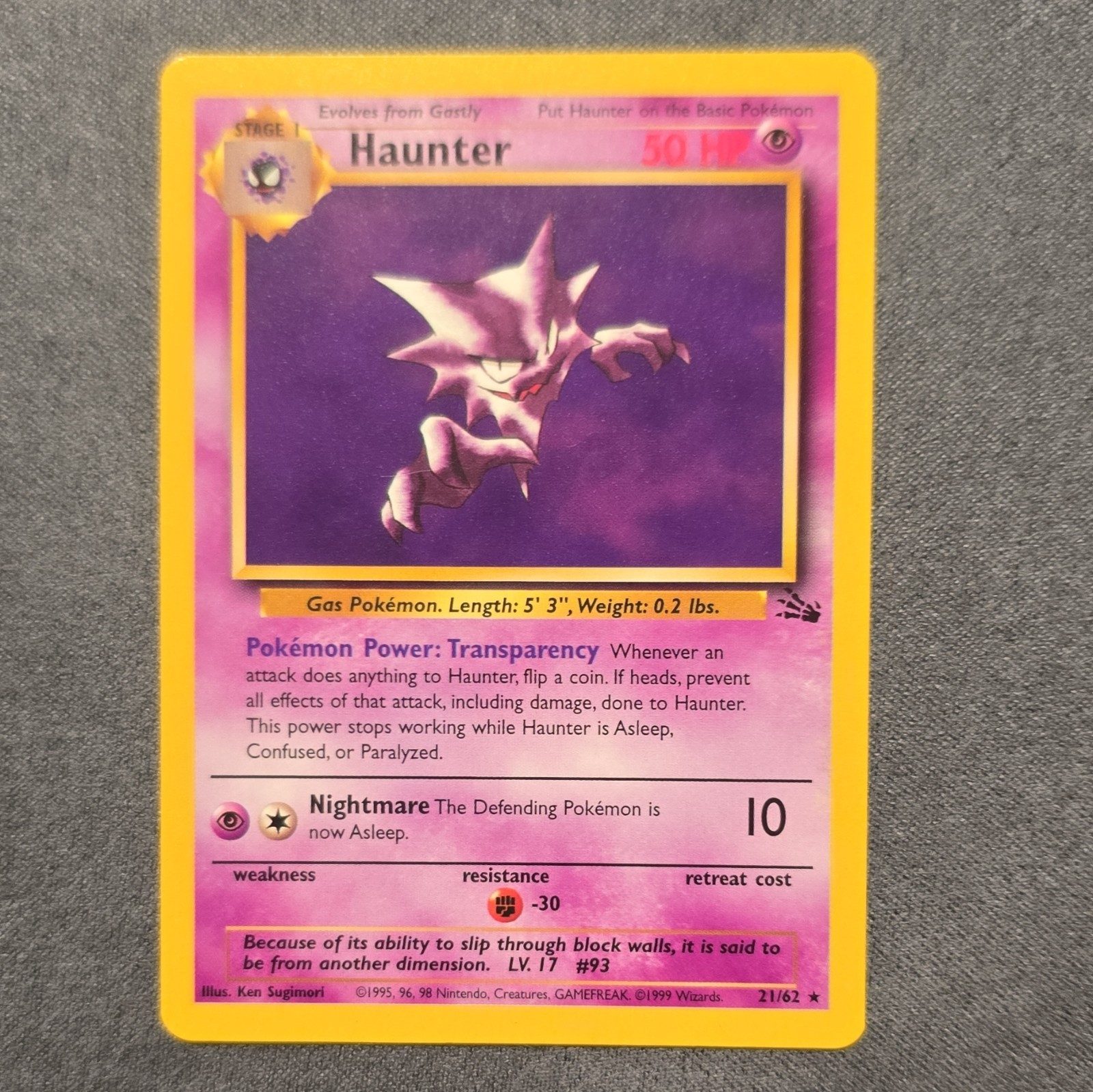 Haunter 21/62 Fossil Unlimited Regular Uncommon English 1999 Pokémon TCG
