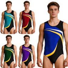 Men's Color Block Gymnastics Leotard Sleeveless Press Button Crotch Bodysuit