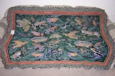 New Frog Woven Afghan Throw Blanket Leapfrog Toad Frogs Green Marsh Jump Hop NIP