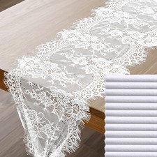 12 Pack 14 x 120 Inch Lace Table Runner, White Rustic Lace Fabric Table