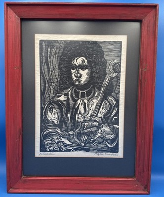 Vintage Byron Randall Signed Woodcut Portrait of Arcangelo Corelli Art Print MCM