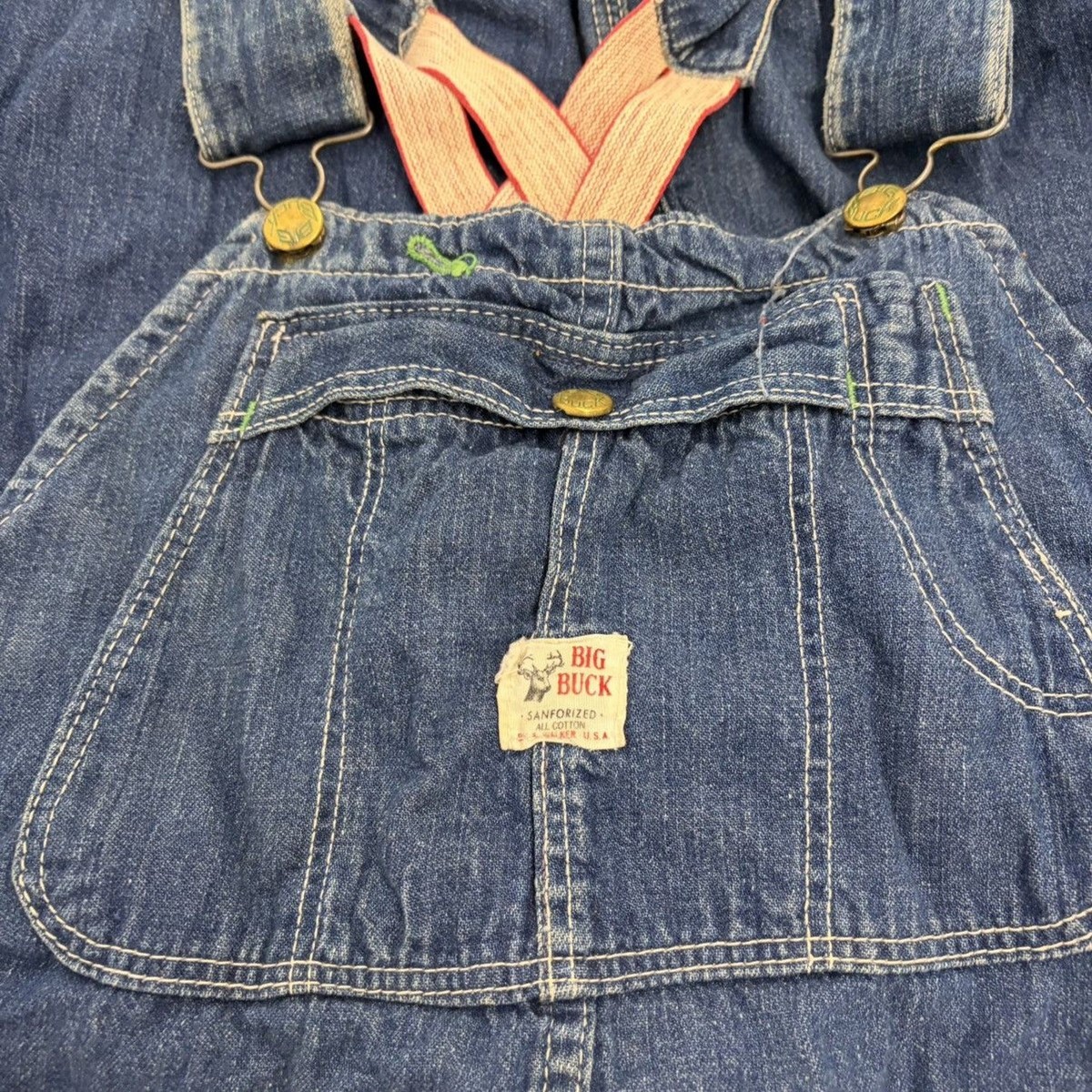 Vintage 60s Big Buck Dark Wash Workwear Denim Overalls 38x26 1960s