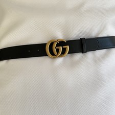 Gucci GG Marmont Black Leather Belt Gold Double G Buckle 125/50 Made in Italy