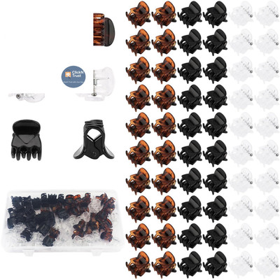 Atoden Mini Hair Clips Small Tortoiseshell, Glossy Black, Clear White