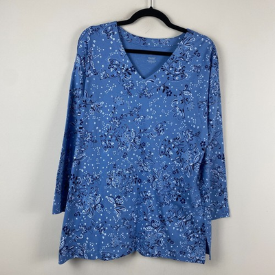 #ad #ad J. Jill Simply Supima V Neck Tunic Shirt Size Small Blue Floral Side Slits $21.95