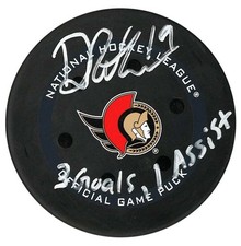 Drake Batherson Autographed Ottawa Senators 10/25/21 Game Used Inscribed Puck (T