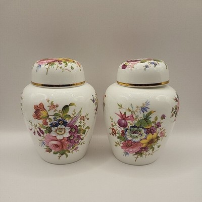 Paar Vintage Hammersley Howard Sprays Mini Ingwer Gläser Blumen Design 