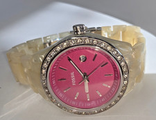 Fossil Womens Beige Band Watch, Pink Dial, Date Window, ES2672