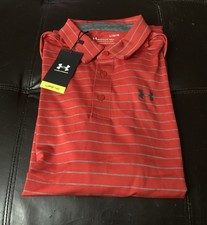 NWT Under Armour Golf The Playoff Polo Mens Size Large Red Stripes StretchJ7