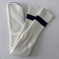 Vintage Tube Socks 23" White Navy Blue NOS 1980's New Acrylic Blend Striped