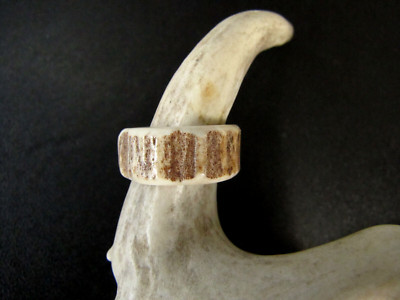 HANDCRAFTED BROWN OOAK SHED DEER, ELK ANTLER RING,SIZE  7 1/4, R-315