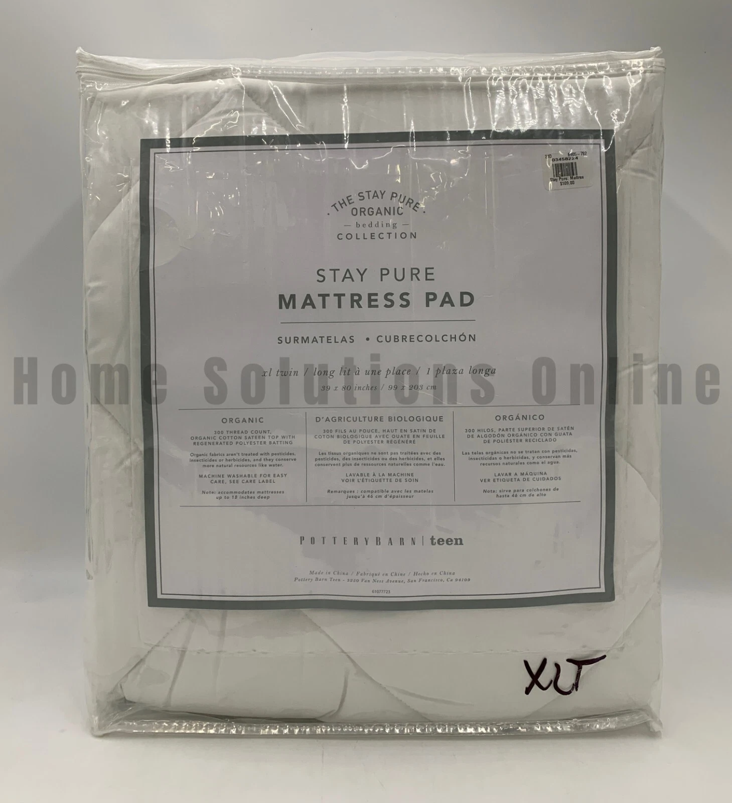 Pottery Barn Teen Stay Pure Waterproof Mattress Pad Cover XL Twin #Z1267