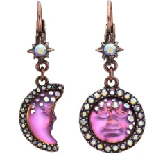 Kirks Folly Goddess Mystic Asymmetric Seaview Moon Leverback Earrings  copper