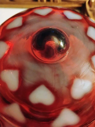 Fenton 1998 Cranberry Opalescent Heart Dresser Jar/ Covered Dish 4.5 * 5in *Mint