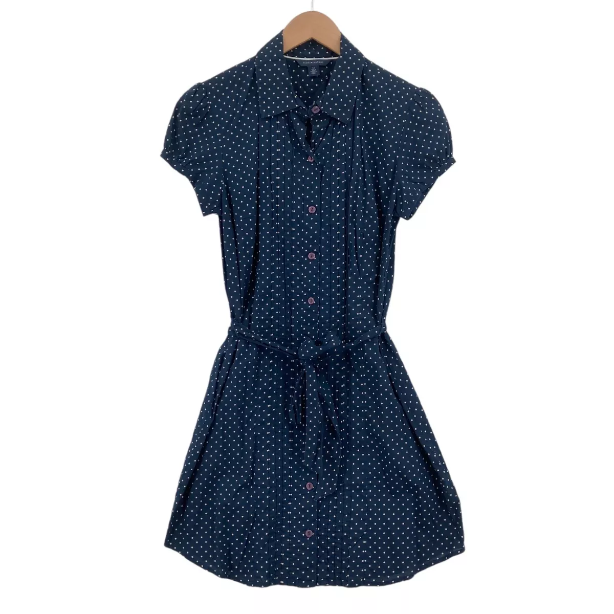 Tommy Bahama Button Up Shirt Dress Women Medium Navy White Polka Dot 100 Cotton
