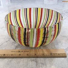Vintage Funky Eastern Mid Century Modern MCM Multi Colored Stripe Glass Bowl 