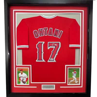 Framed Facsimile Autographed Shohei Ohtani 33x42 Red Reprint Laser