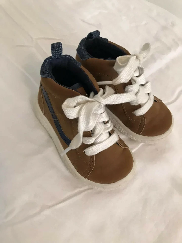 复古 Toys R Us Truly Scrumpious 婴儿靴 5 码高帮棕色蓝色 — 第 2/4 张图片