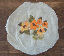 Embroidered ORANGE FLOWERS on Fabric Ready for Hoop/Frame 9-10" Cottagecore