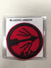 Blazing Arrow Red Black Rought Plastic Back Patrol Medallion BSA Patch